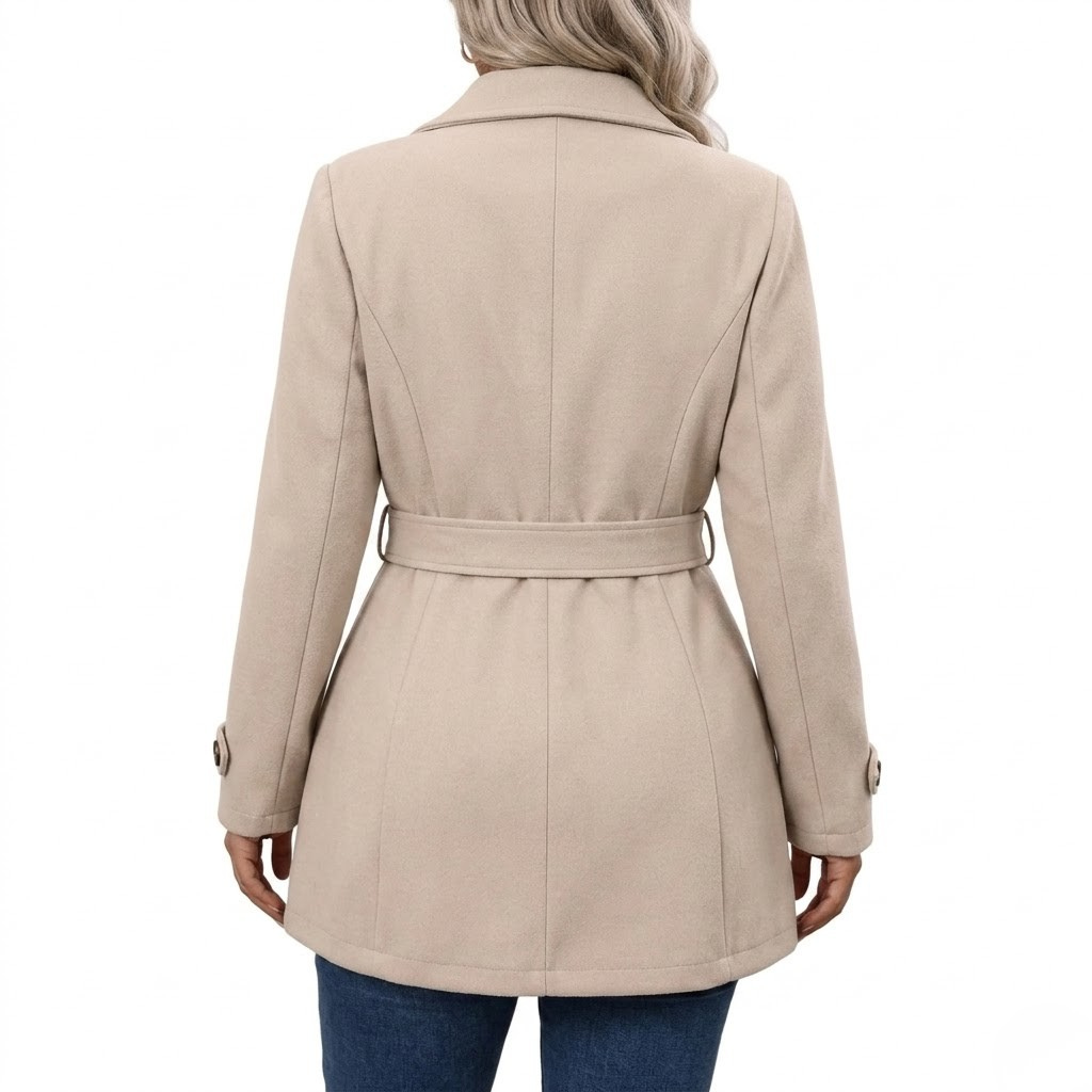 Women's Wool  Pea Coat Mid Length Slim Fit Trench Jacket