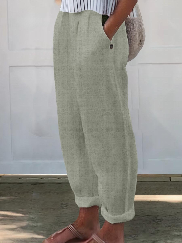 Linen Women's Trousers Loose Fit Casual Wide Leg Pants
