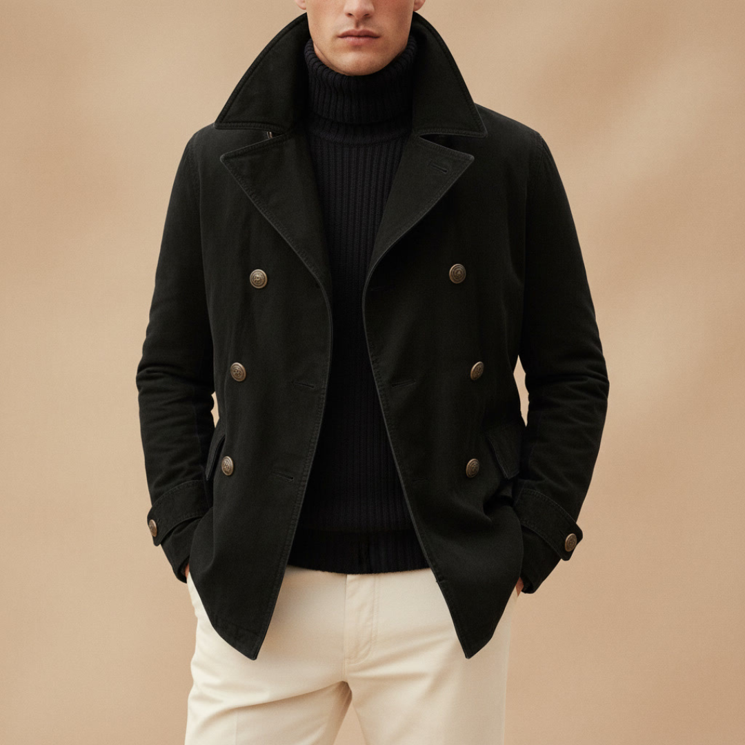 Caban classique pour homme en mélange de laine, à double boutonnage