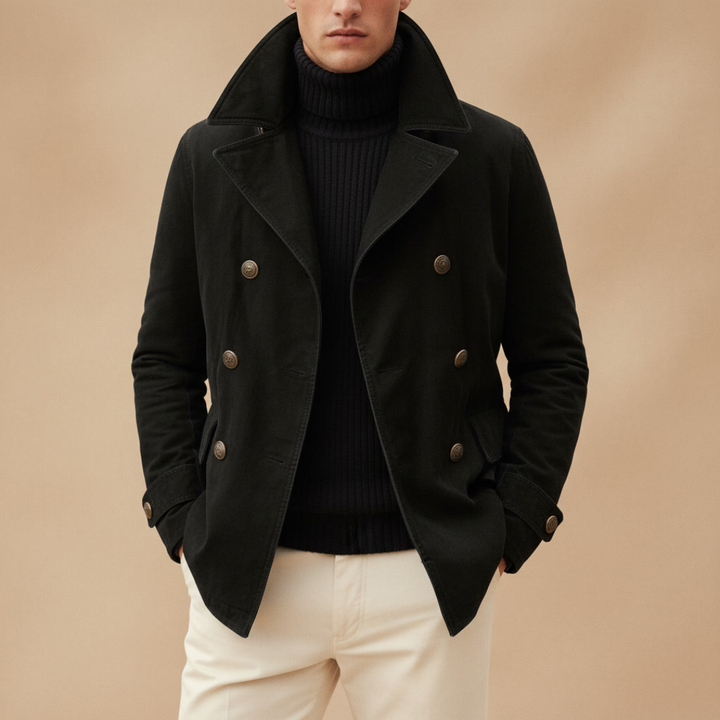 Caban classique pour homme en mélange de laine, à double boutonnage