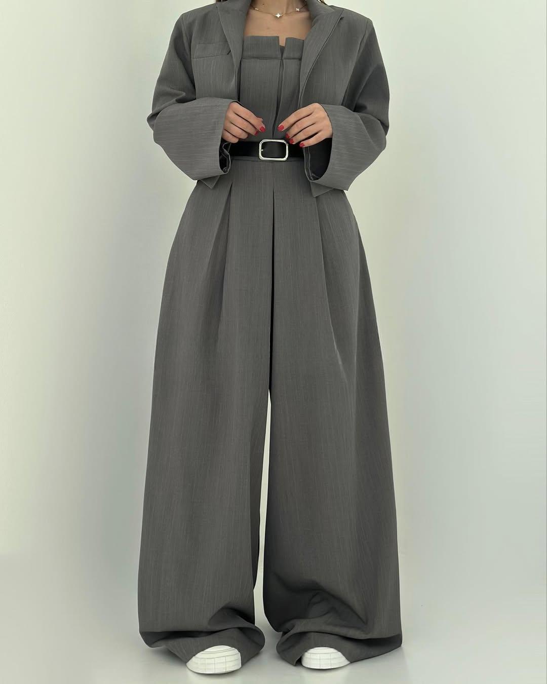 Women’s Knit Wide-Leg Jumpsuit & Blazer Set