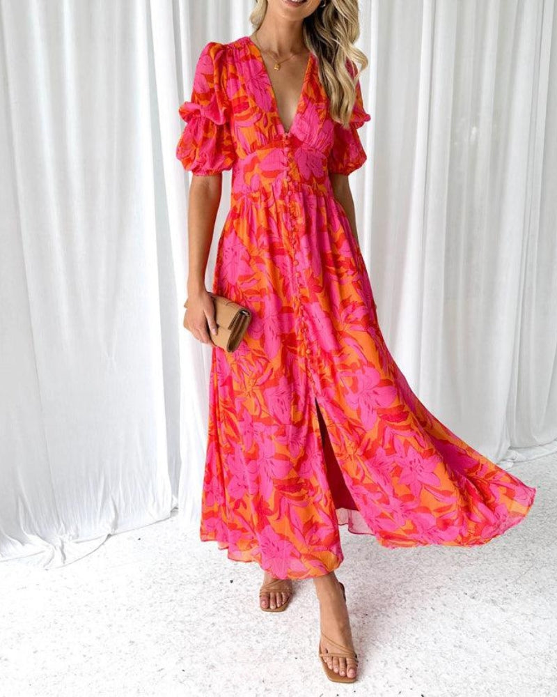 Women's Floral Chiffon Maxi Dress