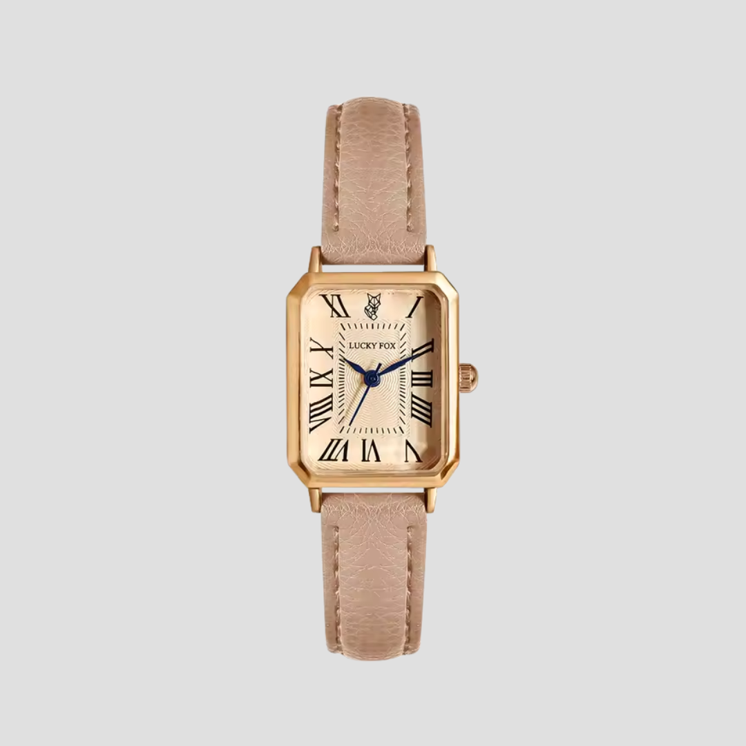 Women's Leather Strap Tank Square Roman Numeral Dress Watch