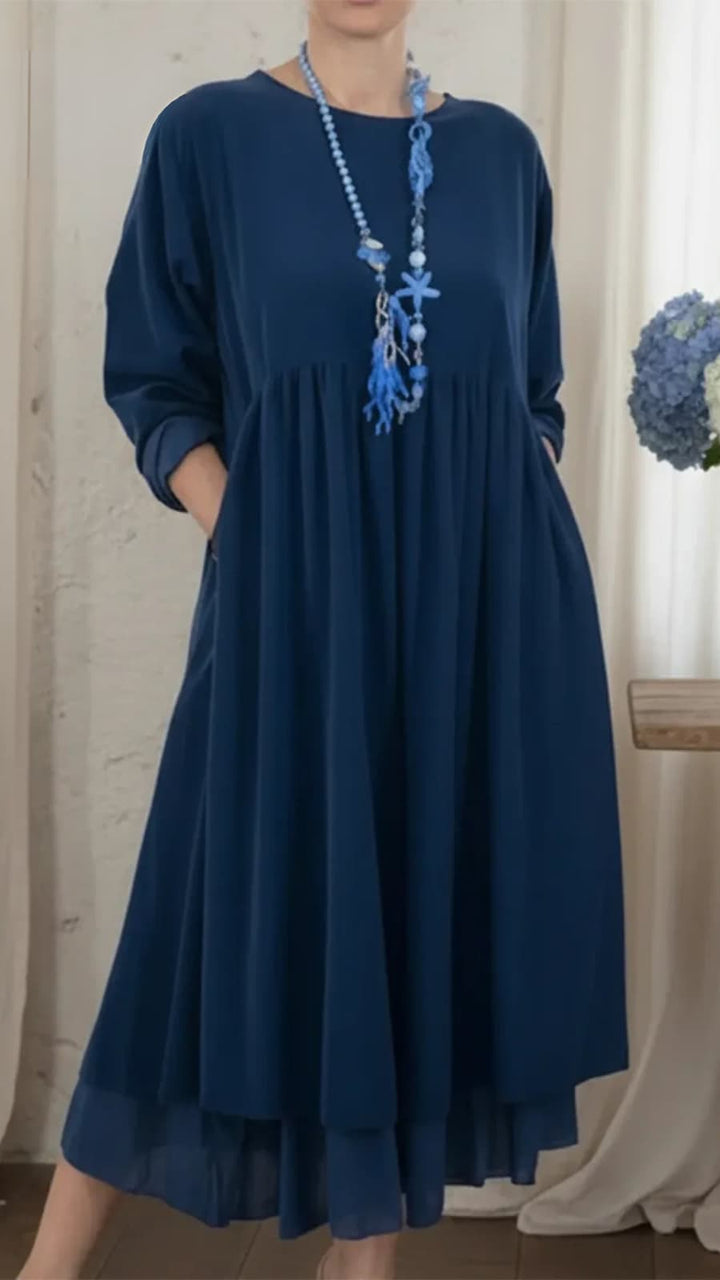 Women's Linen Crew-Neck Maxi Dress