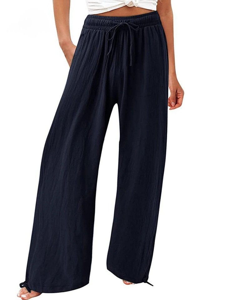 Women's Linen Wide Leg Trousers High Waisted Drawstring Palazzo Pants