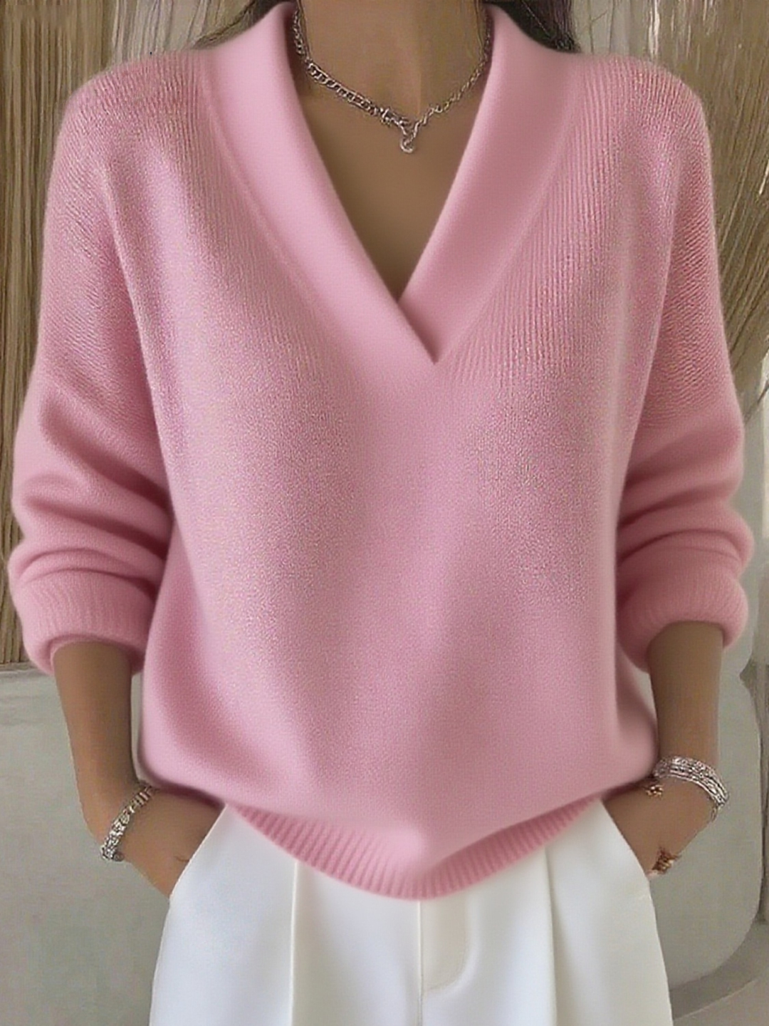 Women's V-Neck Long-Sleeve Knit Sweater