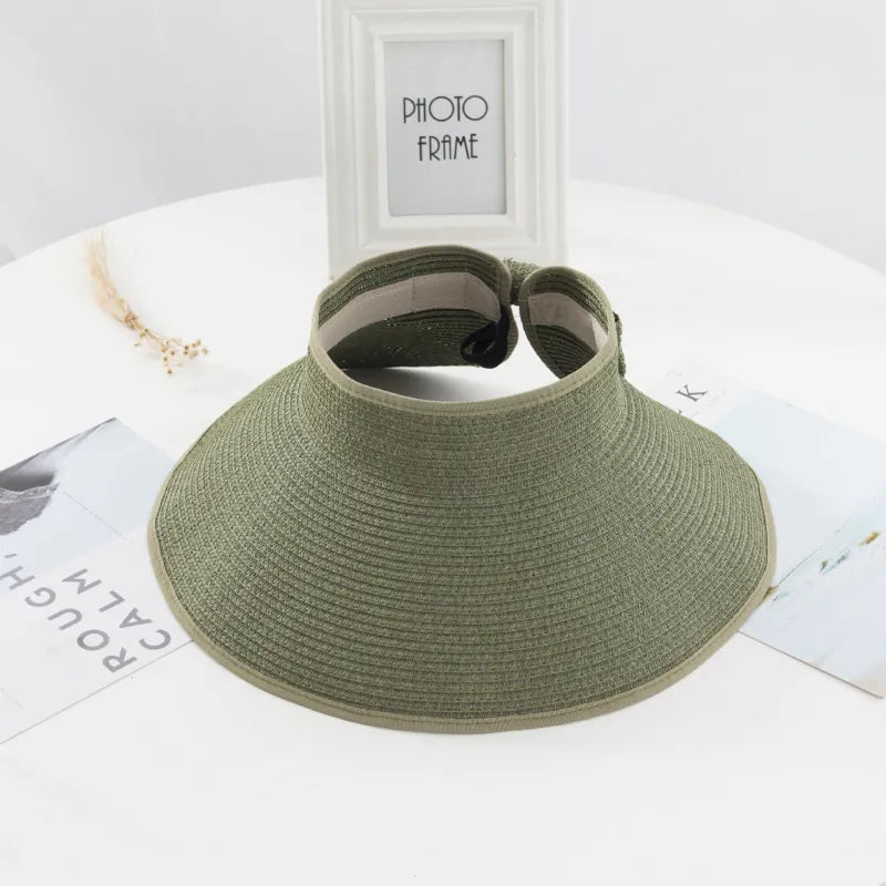 Women's Straw Sun Visor Wide Brim Foldable Roll Up Hat