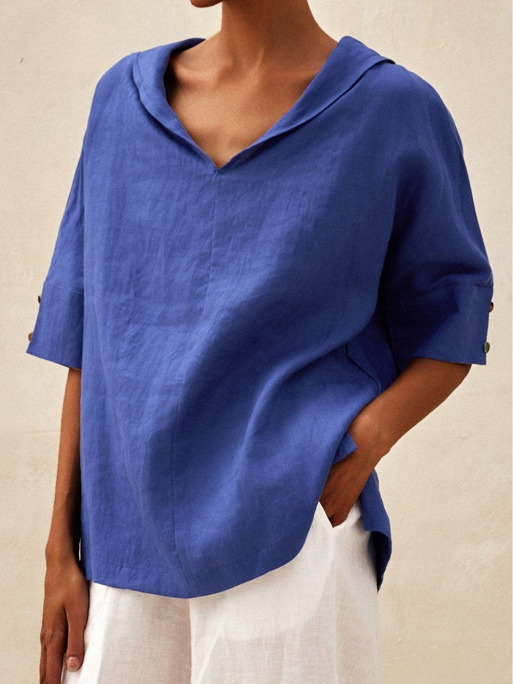 Women's Linen Blouse V-Neck Casual Loose Tunic Top