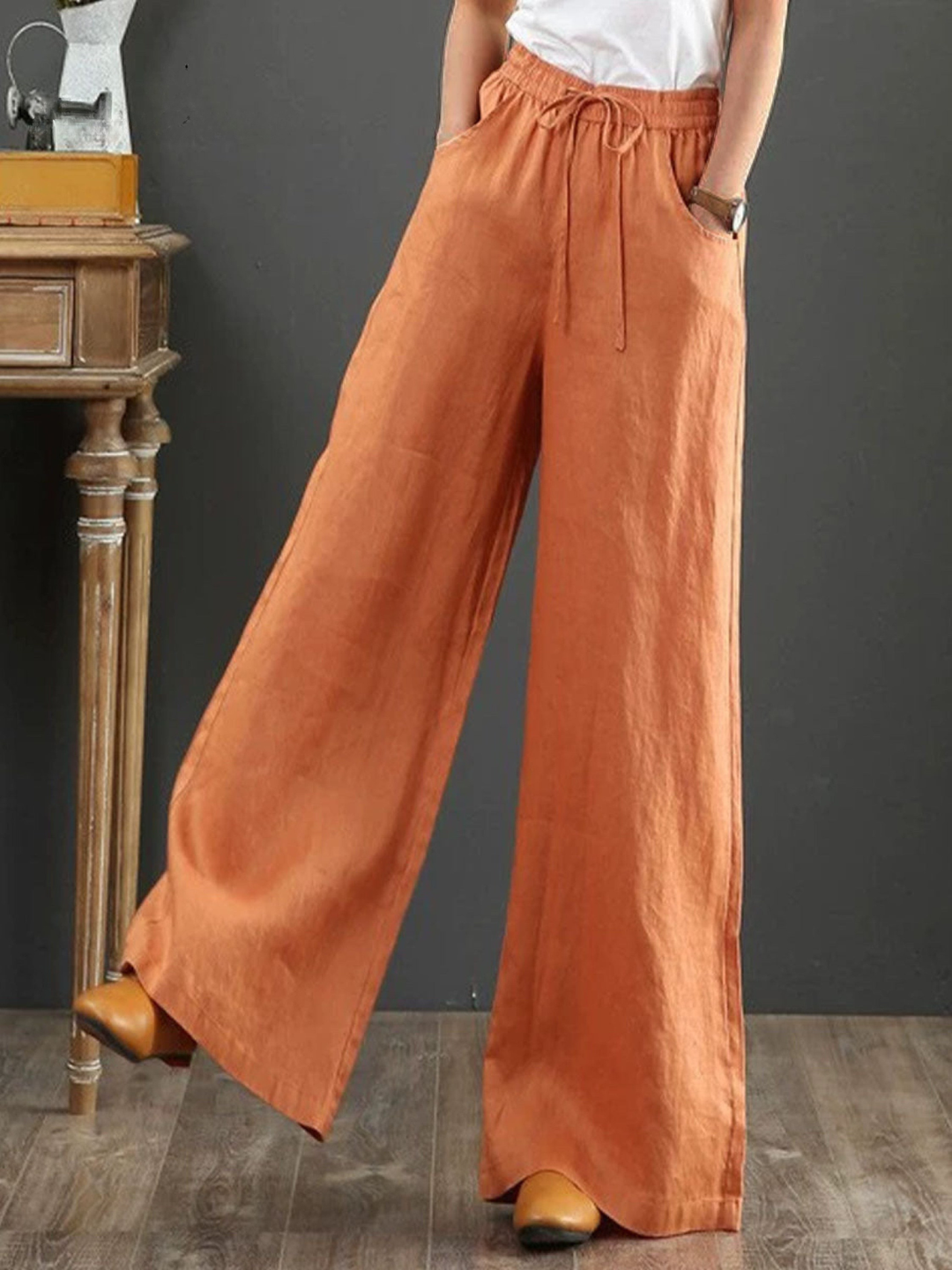 Women's High Waisted Wide Leg Linen Trousers Loose Fit Flowy Palazzo Pants