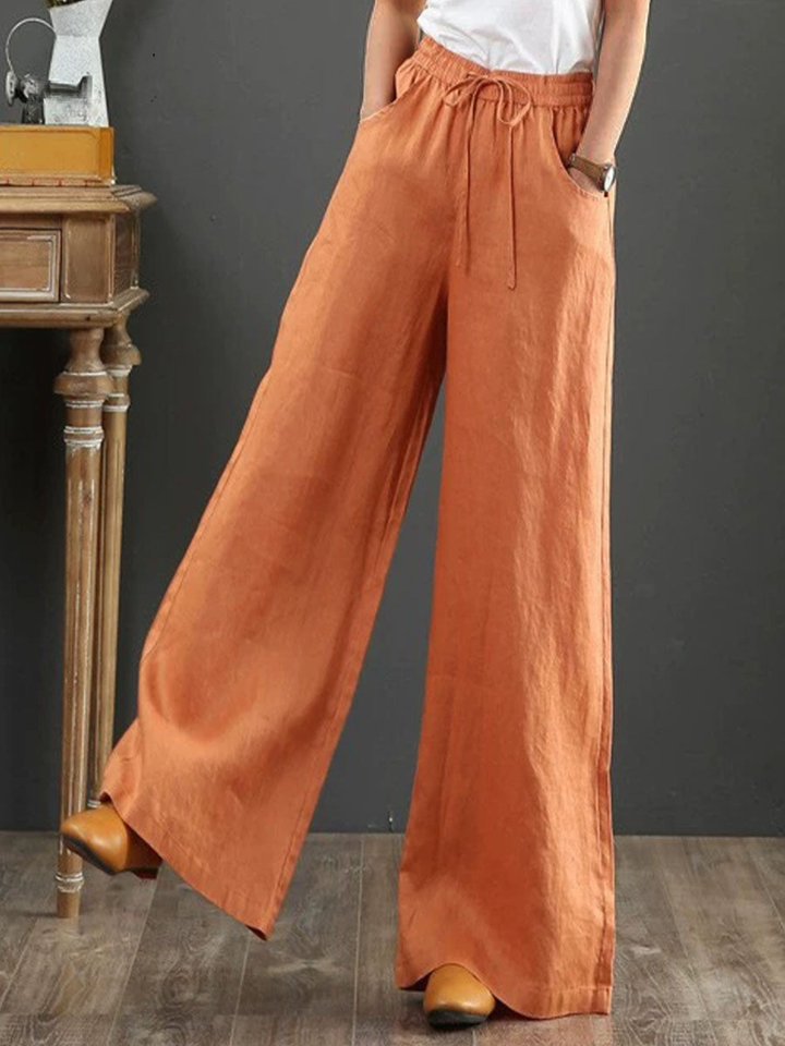 Women's High Waisted Wide Leg Linen Trousers Loose Fit Flowy Palazzo Pants