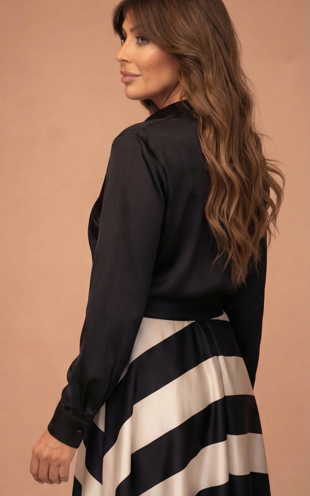 Women's Silk Striped Long Sleeve Maxi Dress
