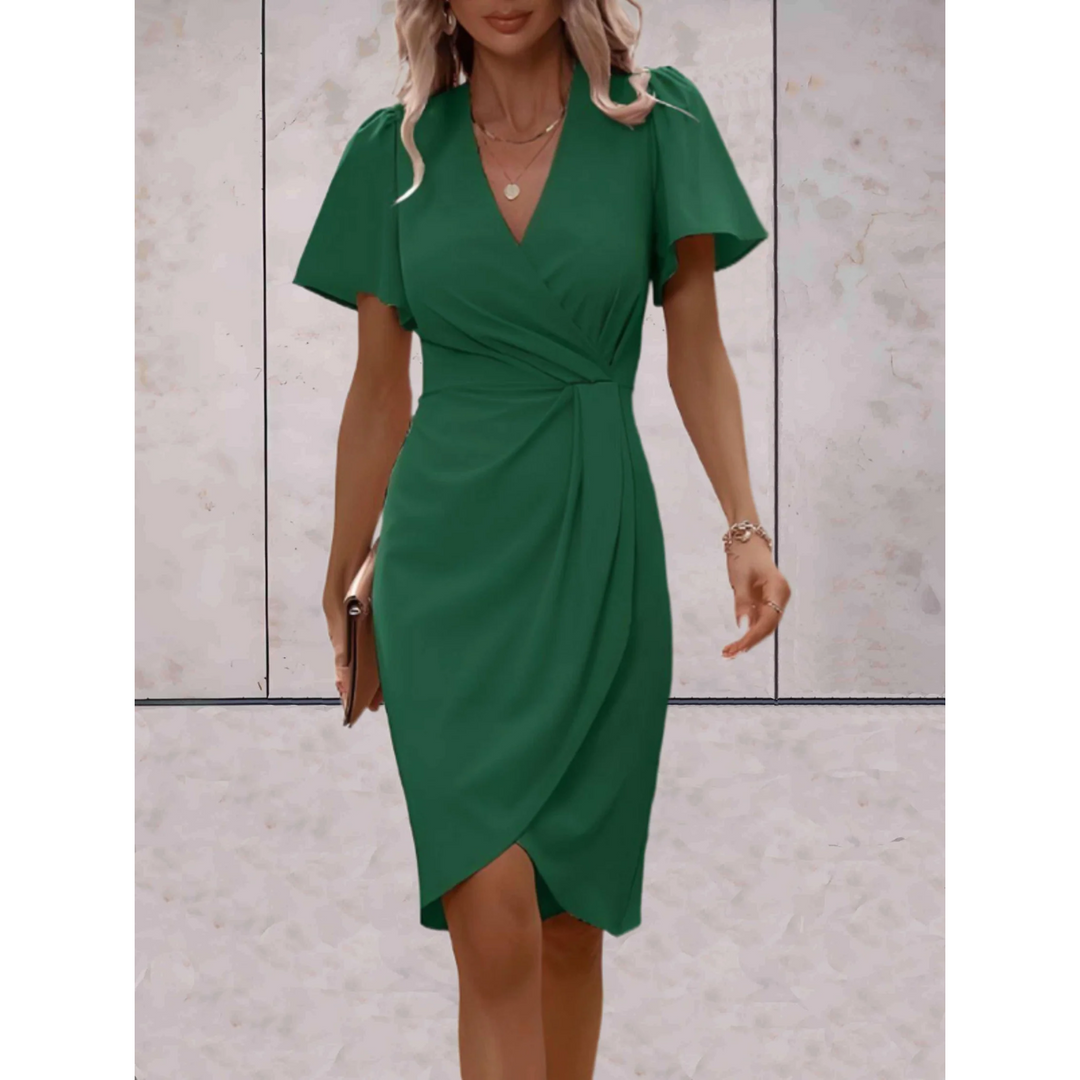 Women's V-Neck Flutter Sleeve Wrap Dress Linen Blend Party Wear