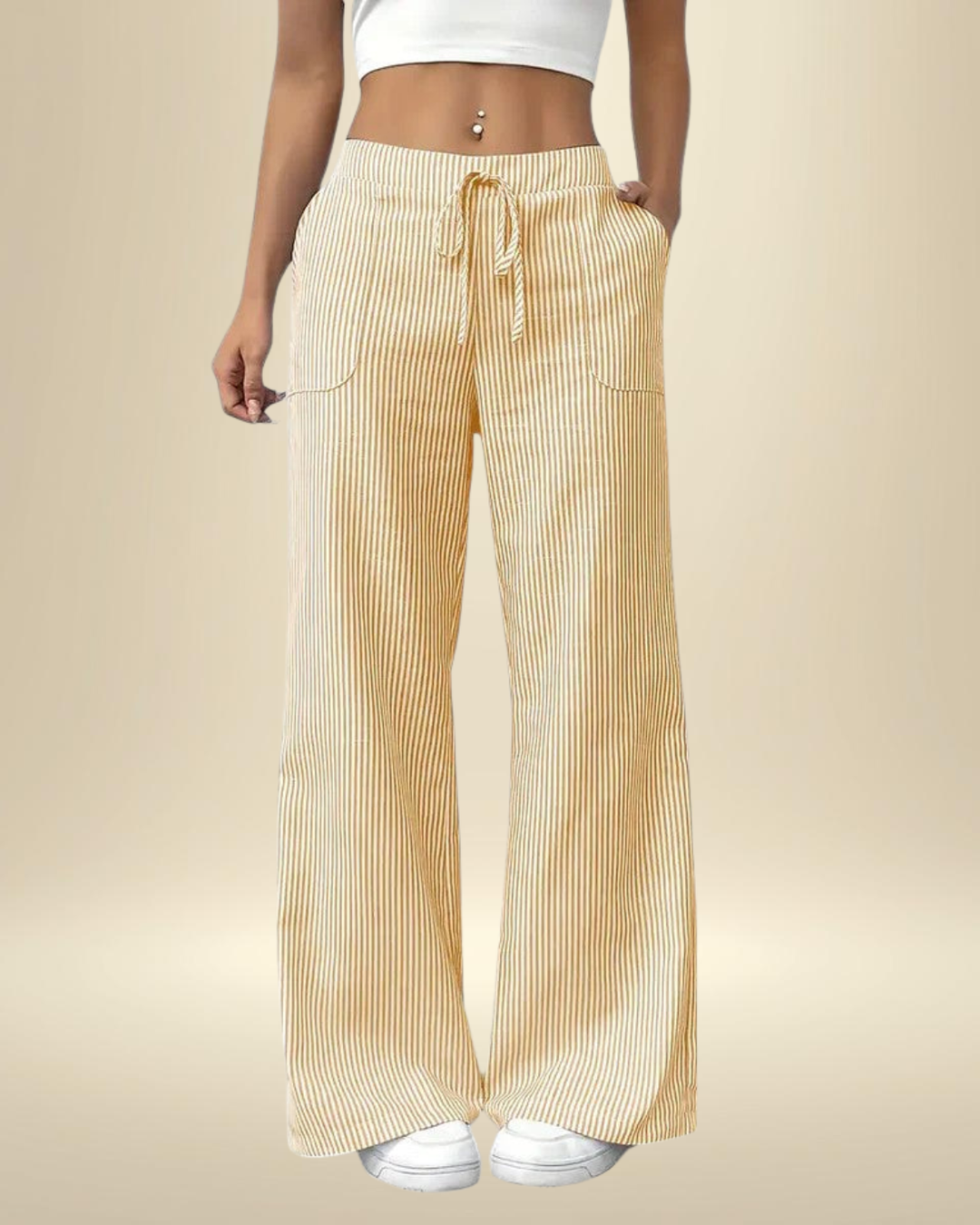 Women’s Linen Blend Wide-Leg Drawstring Trousers