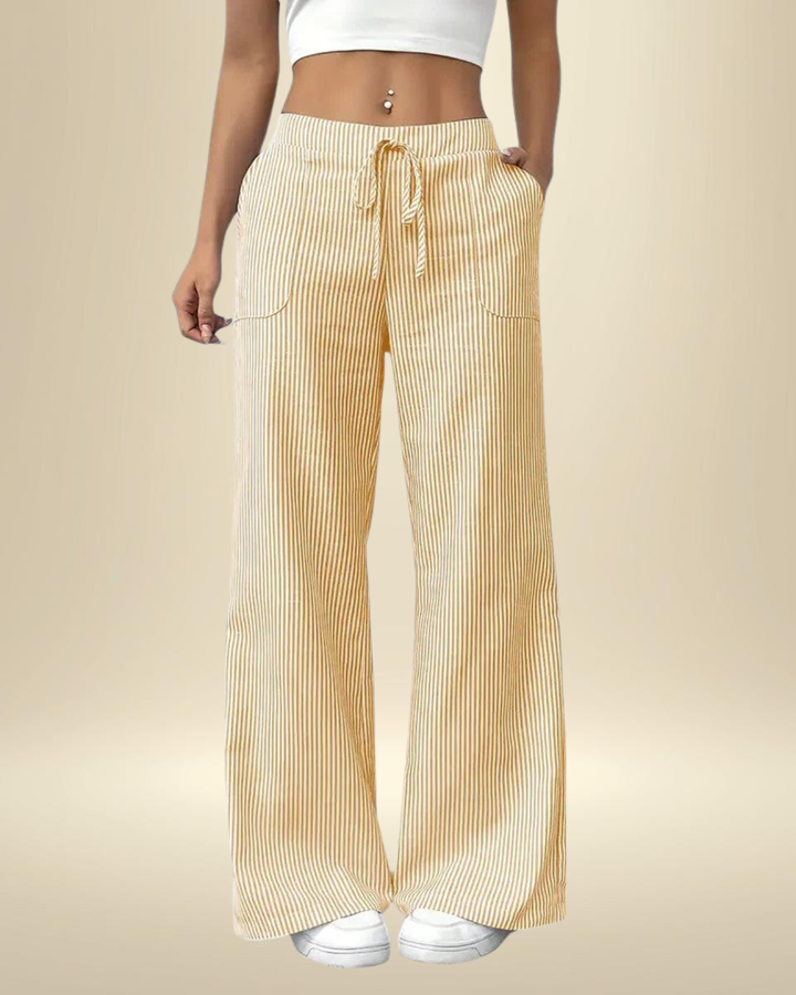 Women’s Linen Blend Wide-Leg Drawstring Trousers