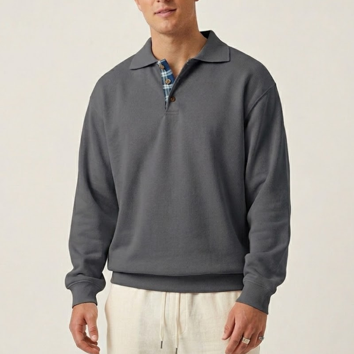 Men's Knit Long Sleeve Polo Shirt Collar Pullover Sweater