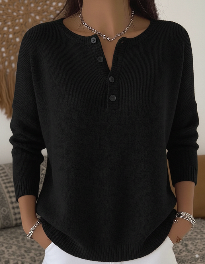 Women's Knit Henley Long-Sleeve Sweatshirt