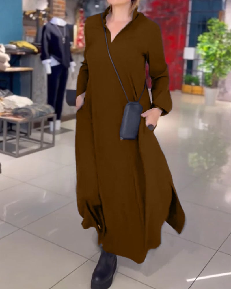 Women's Maxi Shirt Dress Linen Long Sleeve Tunic
