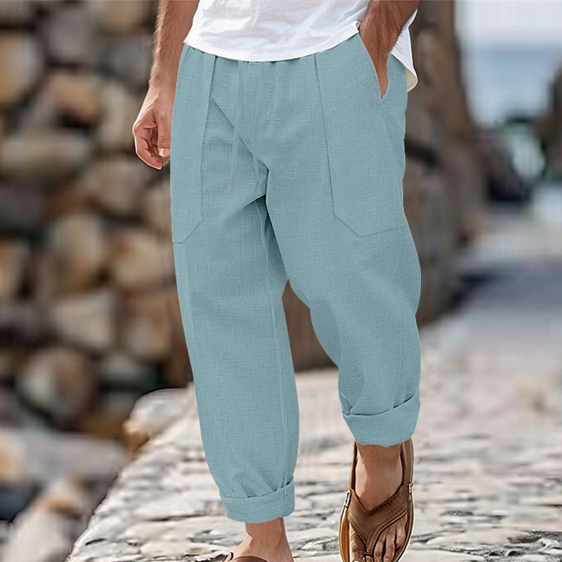 Men's Linen Trousers Relaxed Fit Casual Pants