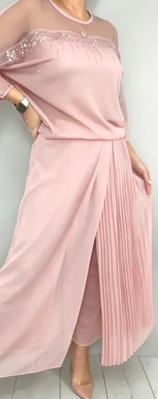 Ensemble pantalon de soirée élégant 2 pièces pour femme en mousseline et tulle