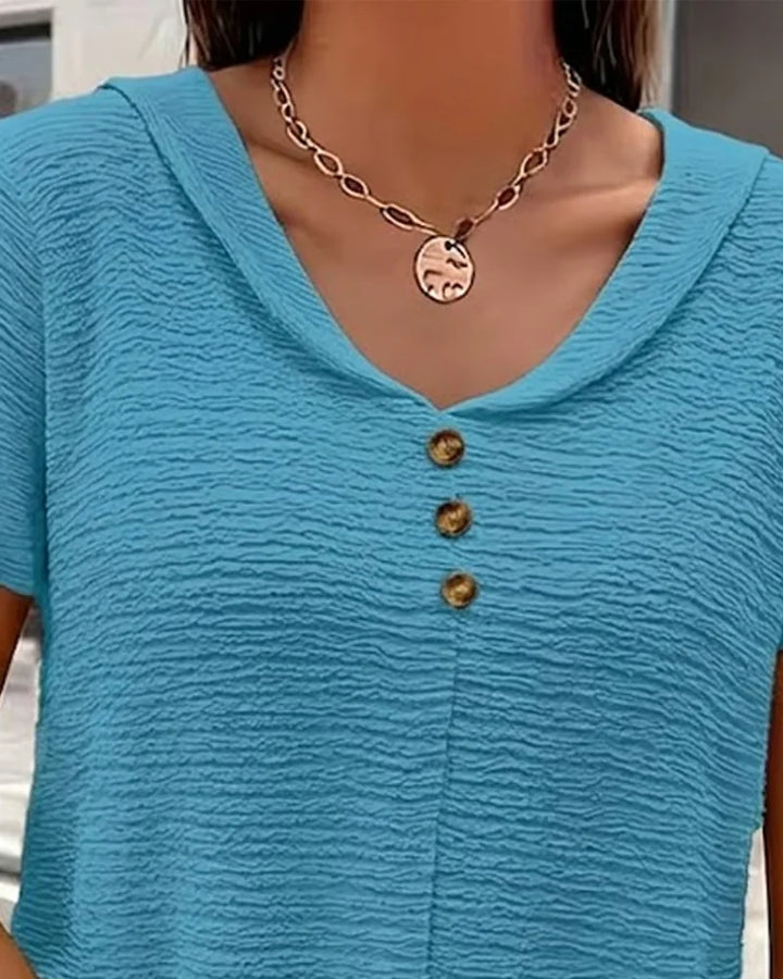 Women's Textured Linen Blend V-Neck Blouse