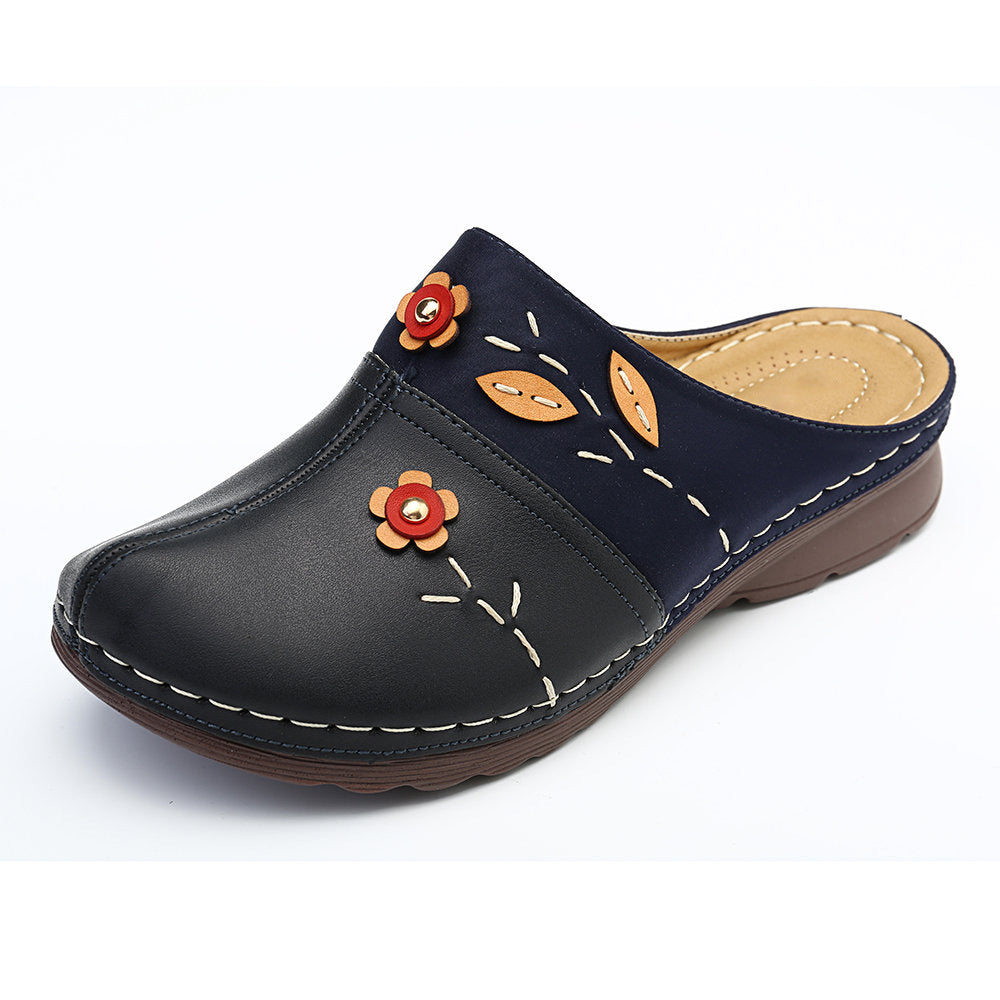 Women’s Leather Floral Print Slip-On Closed Toe Clogs