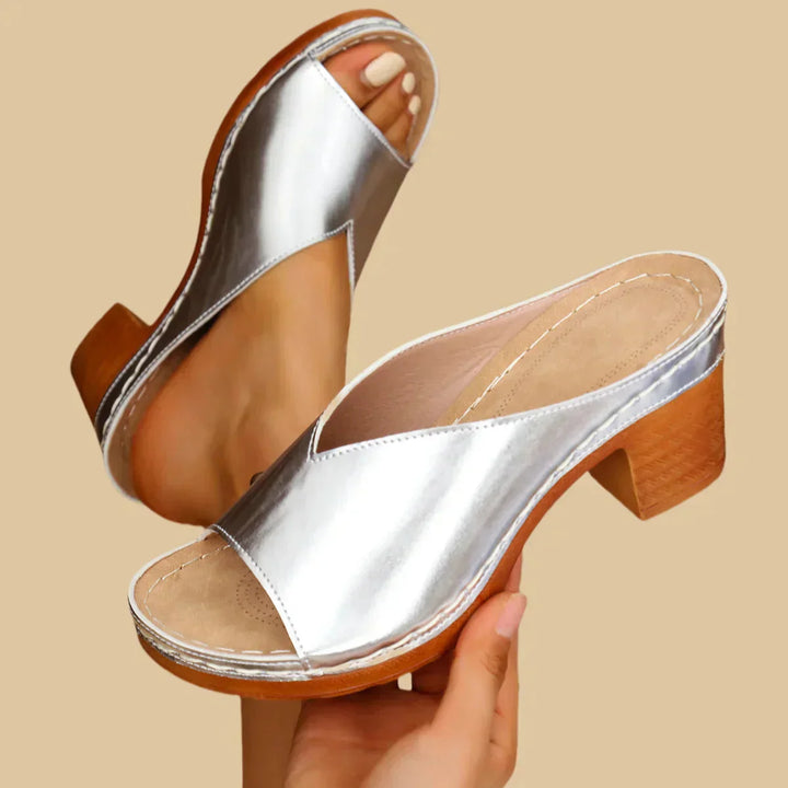 Orthopedic Sandals Women Leather Thick Heels