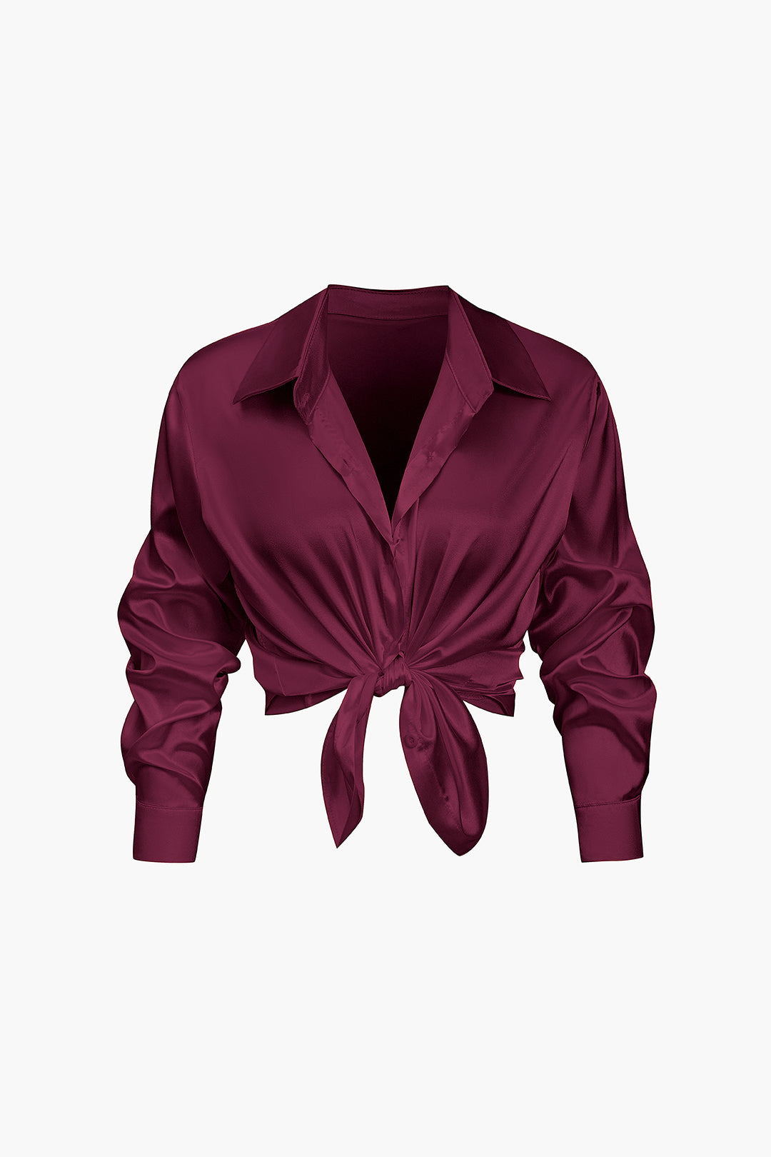 Women's Silk Satin Button Up Shirt Long Sleeve Blouse