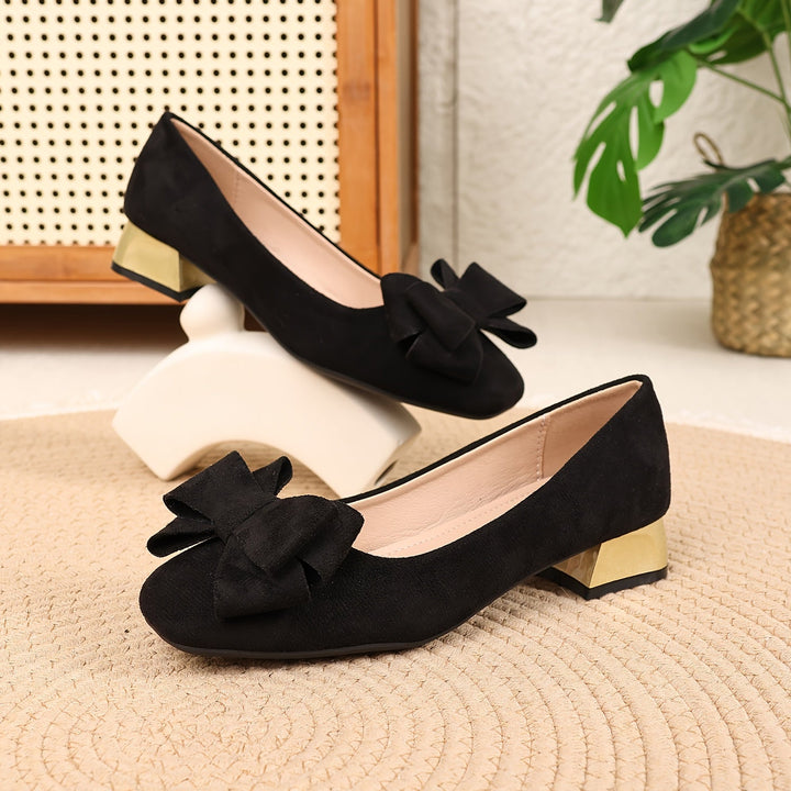 Women's Leather Low Block-Heel Pumps