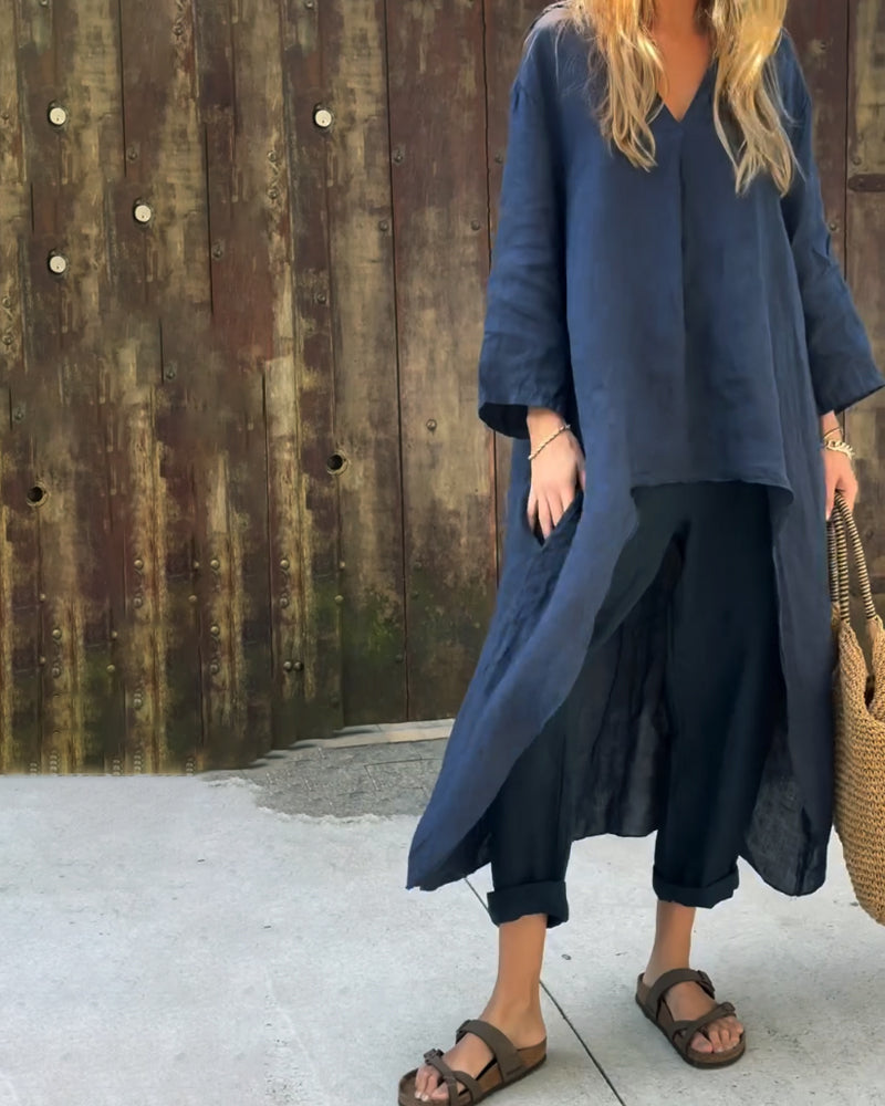 Women's Linen Tunic and Trousers Two Piece Co-ord Set