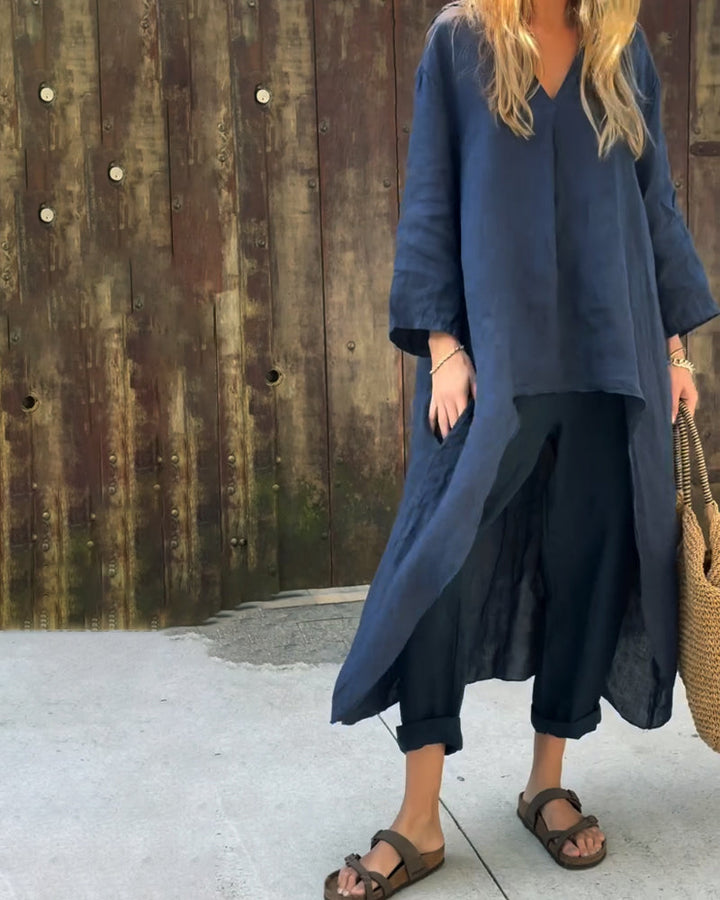 Women's Linen Tunic and Trousers Two Piece Co-ord Set
