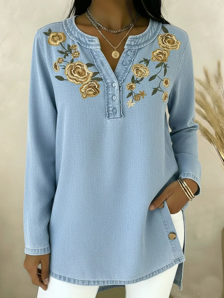 Women's Denim Henley Shirt