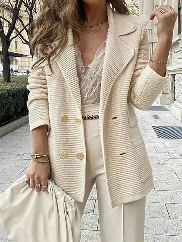 Women’s Wool Blend Knit Double Breasted Blazer Jacket