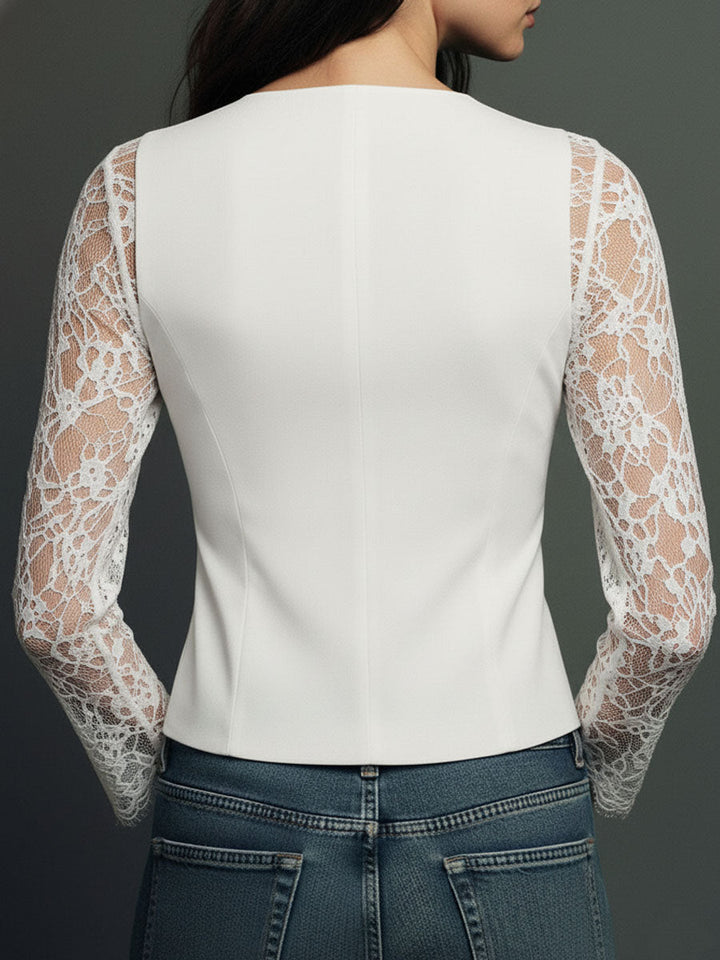 Women's Lace Knit Tailored Vest Blazer