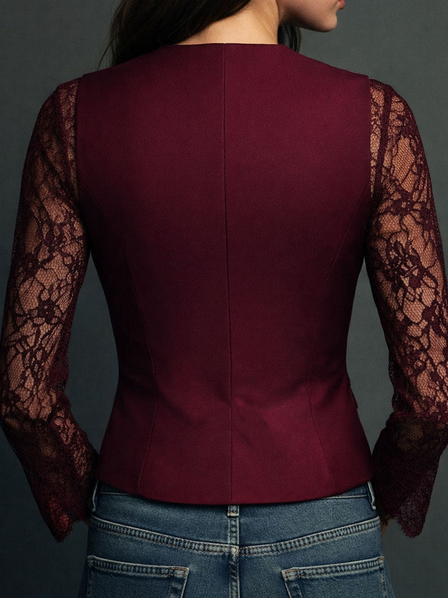 Women's Lace Knit Tailored Vest Blazer