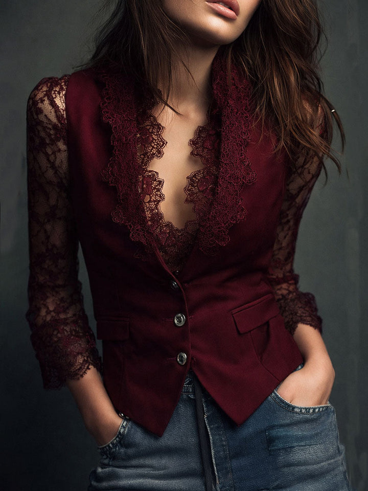 Women's Lace Knit Tailored Vest Blazer