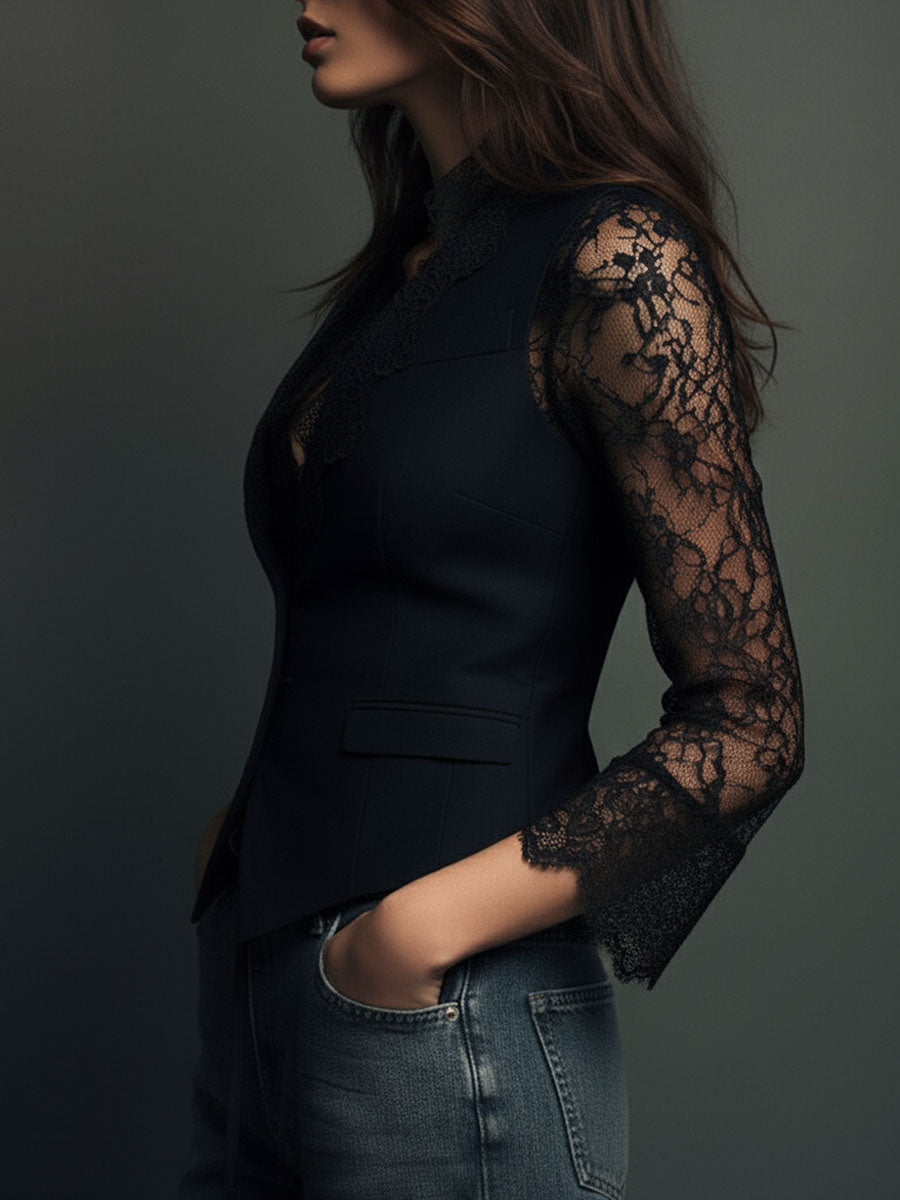 Women's Lace Knit Tailored Vest Blazer