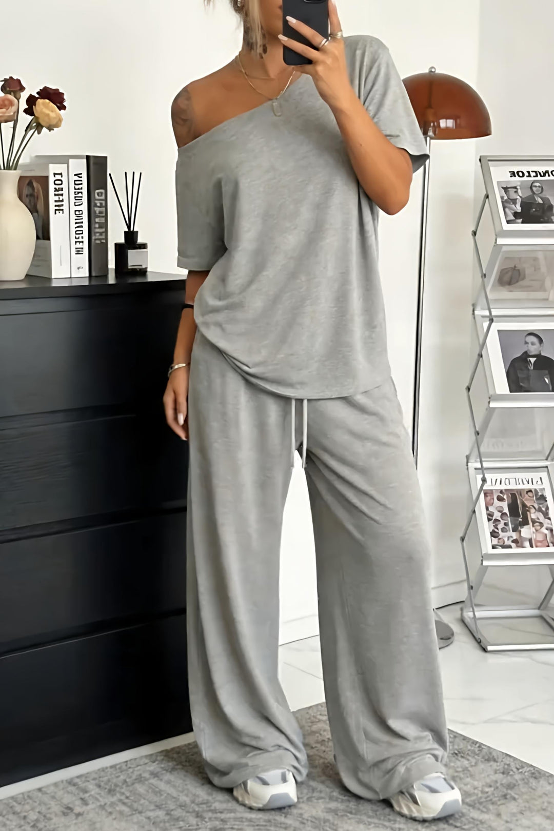 Women's Knit Wide Leg Tracksuit Top and Trousers Co-ord