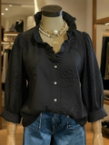 Women's Linen Ruffle-Collar Long-Sleeve Blouse