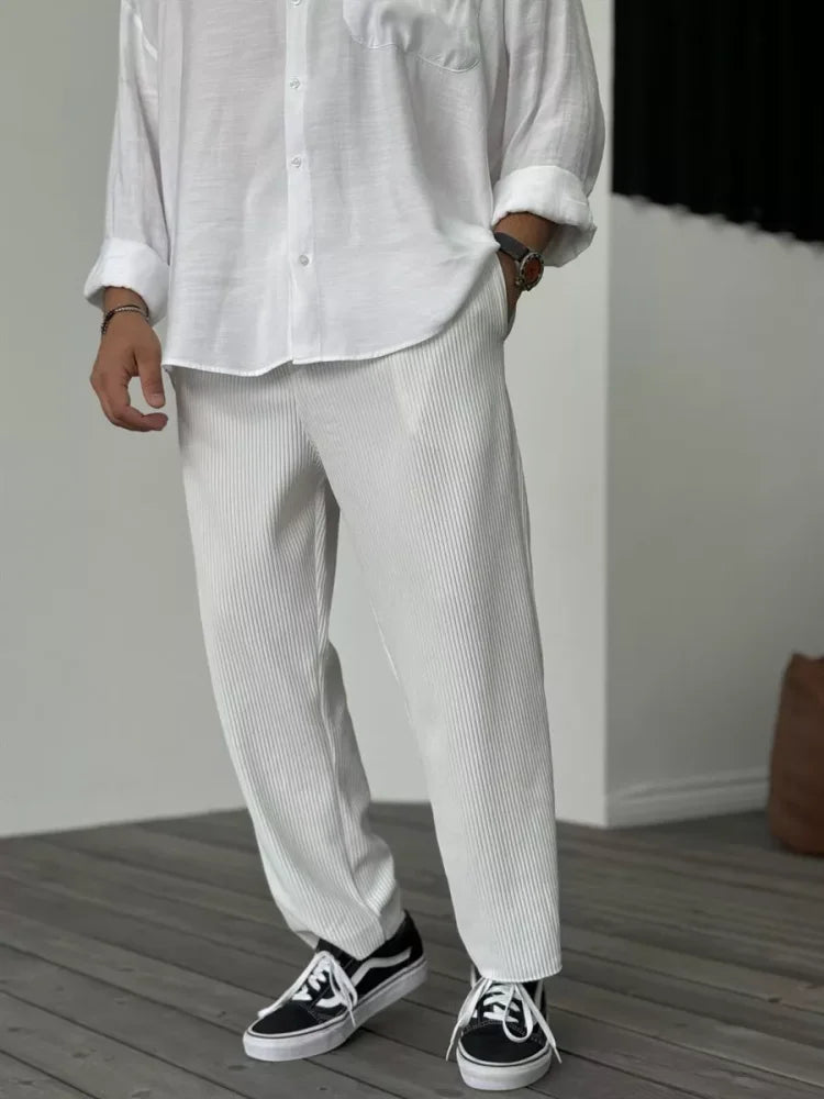 Men's Pleated Knit Trousers Straight Leg Pants