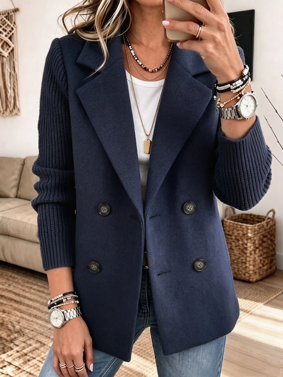 Women's Knit Double Breasted Blazer