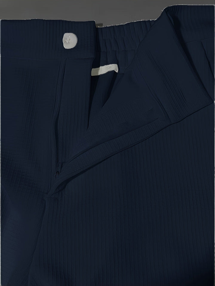 Pantalon habillé plissé pour homme, en maille gaufrée et coupe ajustée