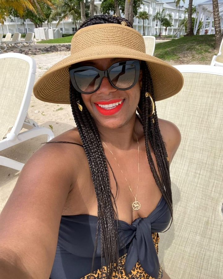 Women's Straw Sun Visor Wide Brim Foldable Roll Up Hat