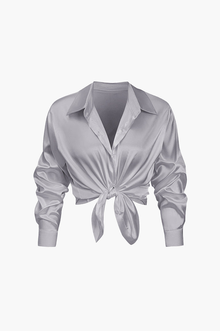 Women's Silk Satin Button Up Shirt Long Sleeve Blouse
