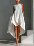 Women's Elegant Linen Sleeveless Round Neck High-Low Midi Dress