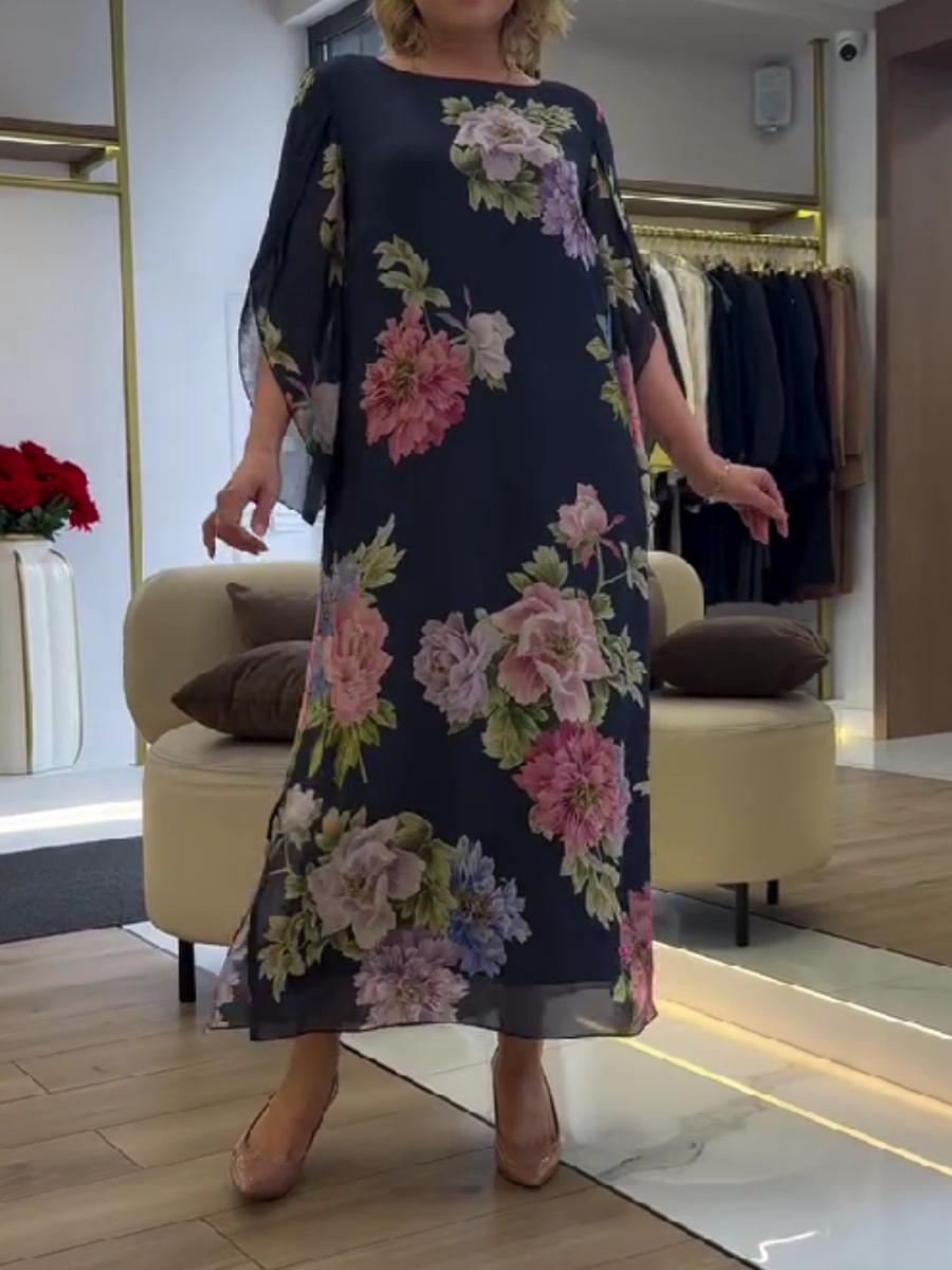 Women's Floral Loose Chiffon Maxi Dress