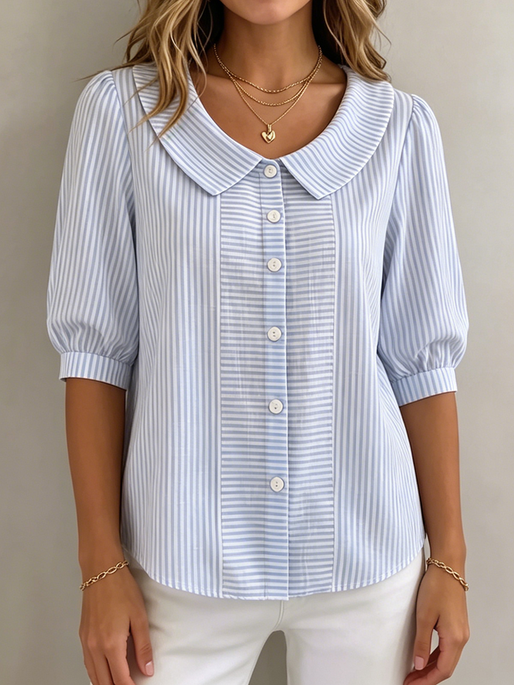 Women's Striped Blouse Linen Top Short Sleeve Casual Shirt