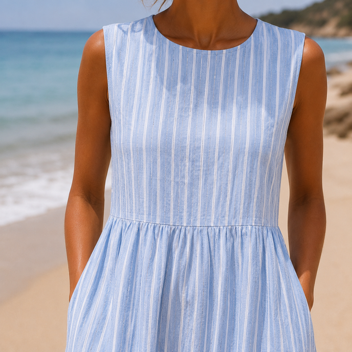 Women's Linen Midi Sundress Beach Dress