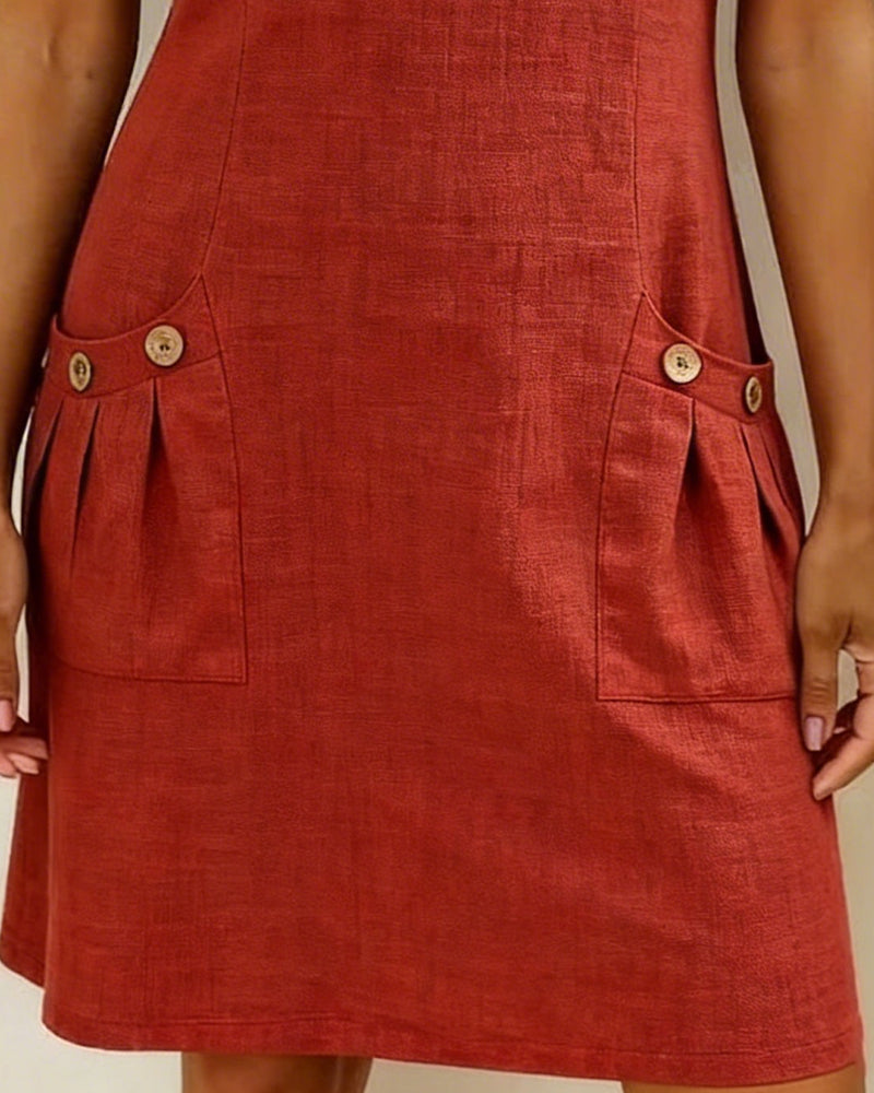 Women's Linen Shift Dress Short Sleeve Casual Shift Tunic
