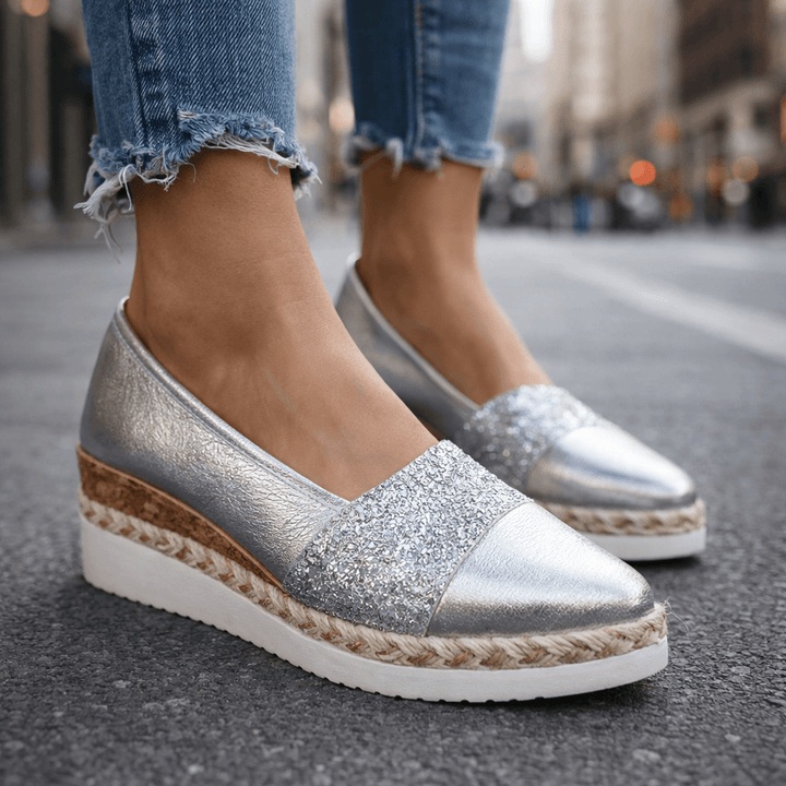 Women's Faux Leather Platform Wedge Loafers Slip On Shoes