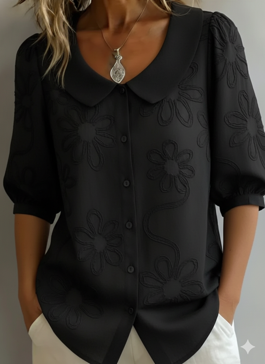 Women's Knit Peter Pan Collar Floral Blouse